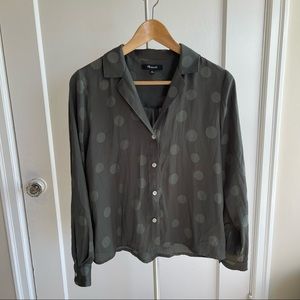 Madewell green with light green polka dot shirt